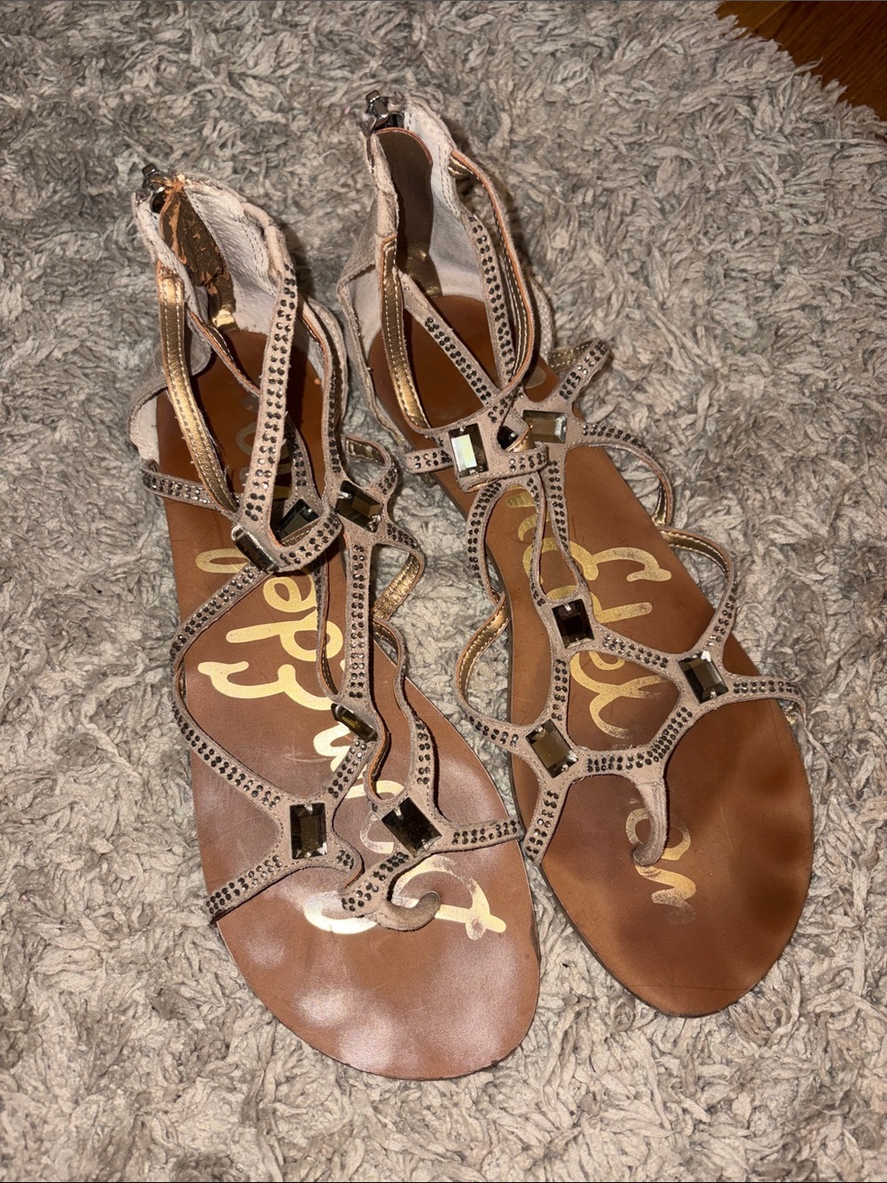 Sam Edelman Rose Gold Jeweled Strappy Gladiator Sandals